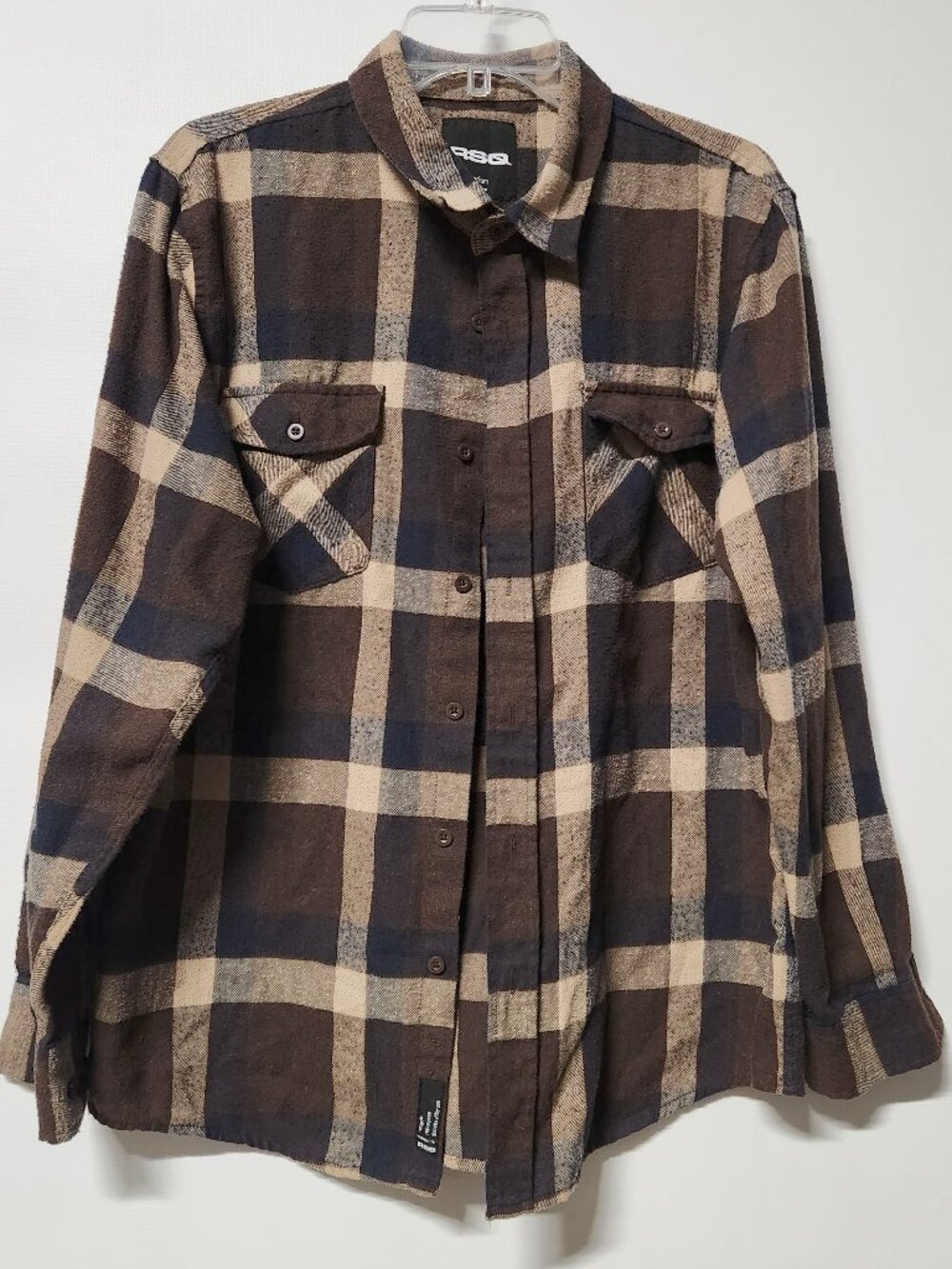 🍂 Classic RSQ Brown & Tan Plaid Flannel Button Front Shirt Jacket Size Medium
